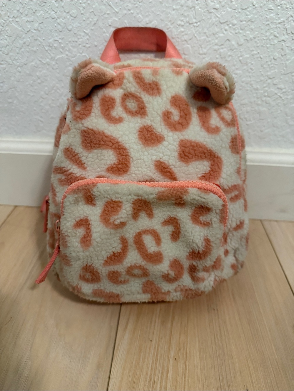 Target Plush Leopard Print Kids Backpack in Peach and Cream